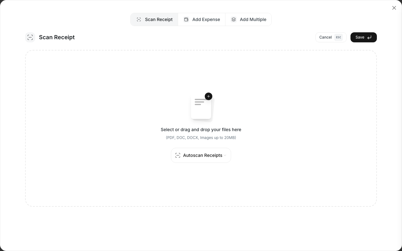 An auto-filled expense form with highlighted OCR fields ready for review