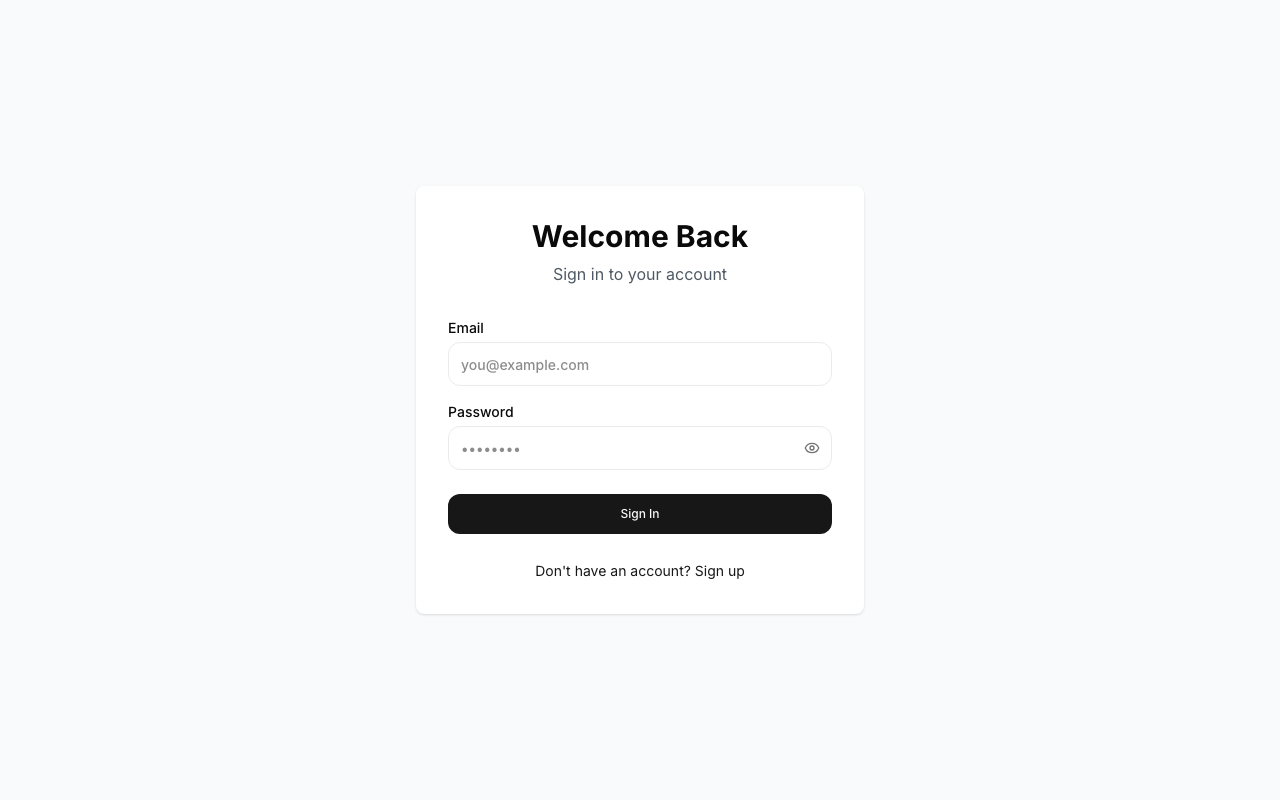 Login page with email and password fields